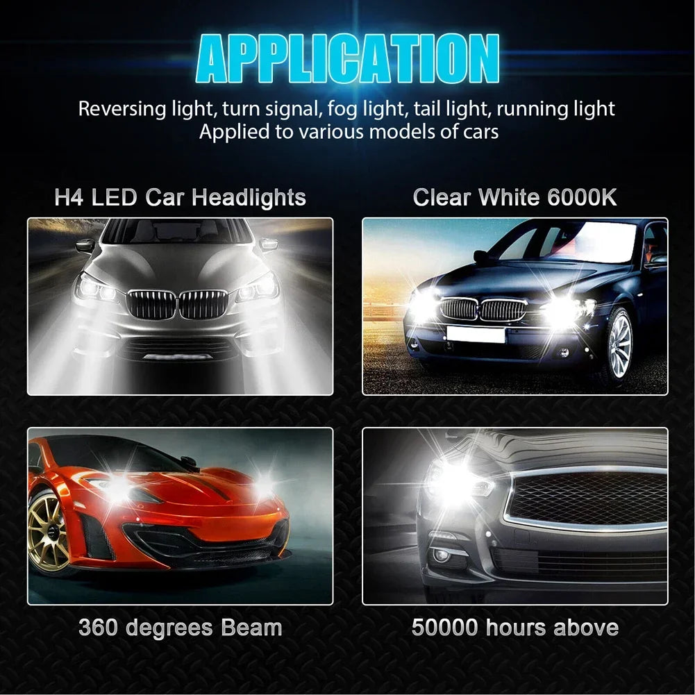 H4 Super White LED Headlight Bulb 6000-6500K High Low Beam LED Headlight IP67 Waterproof Auto Headlight 4000LM 80W 12V Amagi
