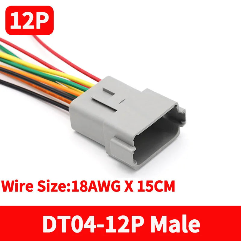 Deutsch DT Series 12-Pin Waterproof Connector Set, Male Female Electrical Plug for 16–22 AWG Automotive Wire DT04-12P DT06-12S