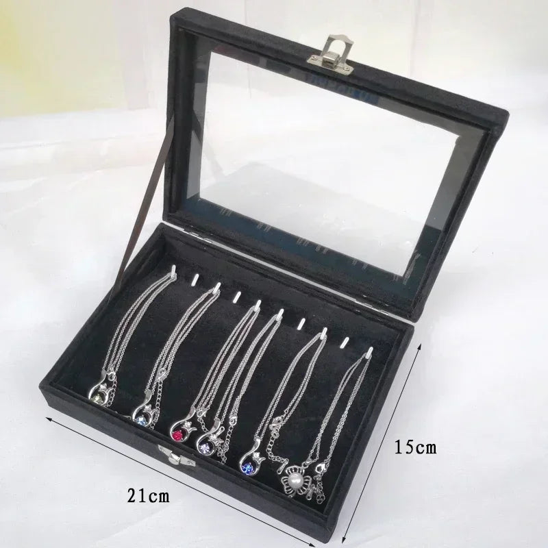 Black Jewelry Box Display Case for Rings Bracelets Earrings Necklaces with Lid Dustproof Glass Grid Storage Organizer Amagi