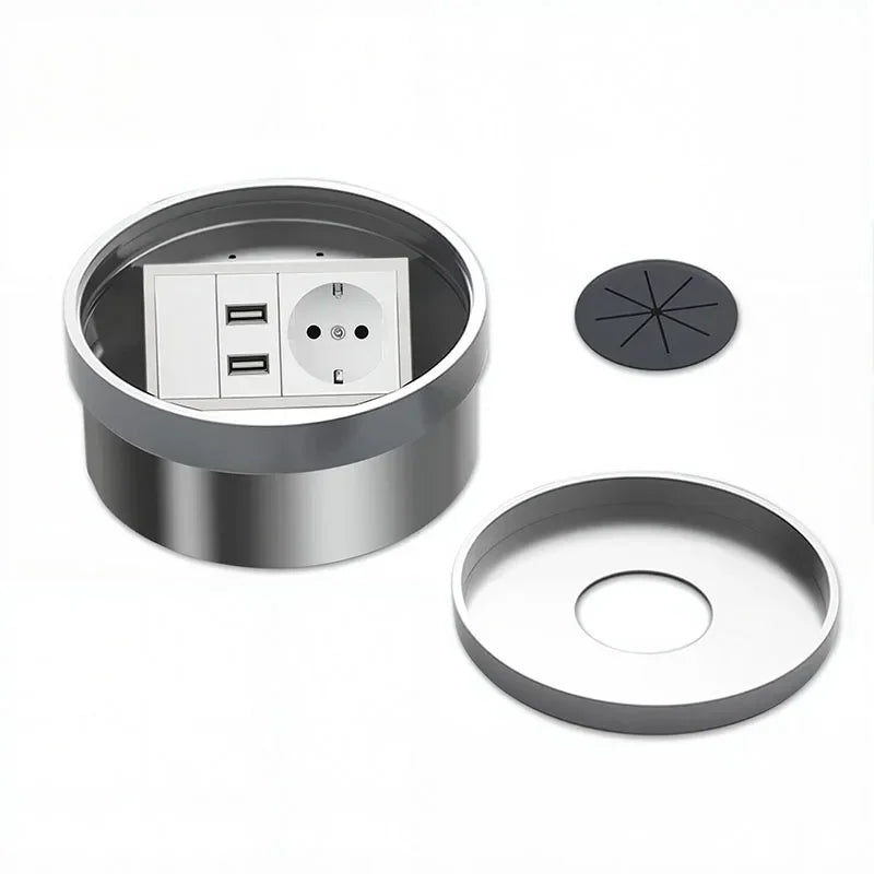 Embedded Hidden Ground Plug Flush Design Stainless Steel Compressive Anti-Rust Anti-Corrosion Home Office Indoor Socket Outlet