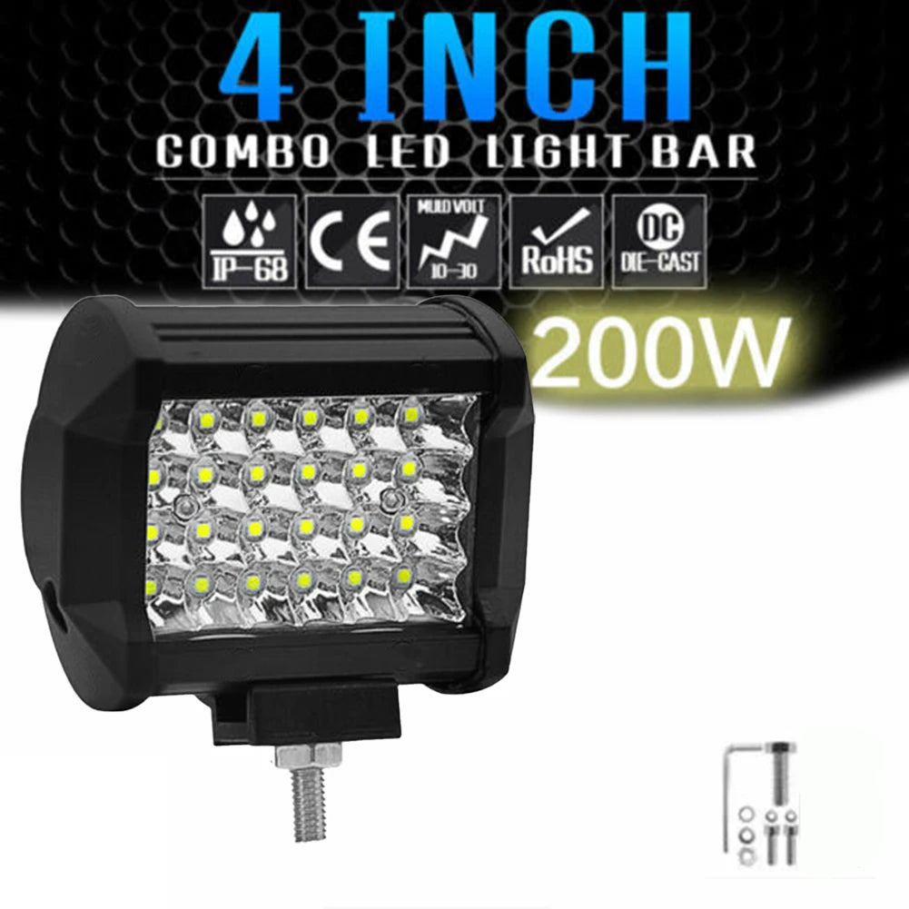 1Pcs LED Light With Accessories 4inch 72W LED Work Light Bar Sport Combo Lamp White For Offroad Driving Truck Tractor Boat Truck