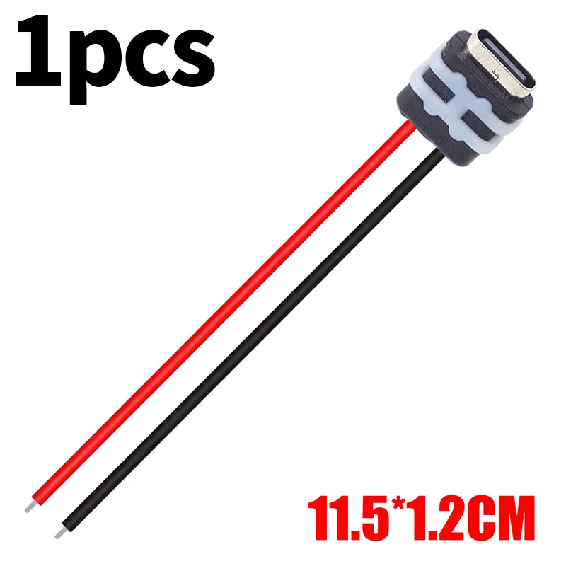 Waterproof Female Charger Type-C Female Socket Connector 2Pin Jack Female Charging Port 3A Black Wire Fast Charging Power Port