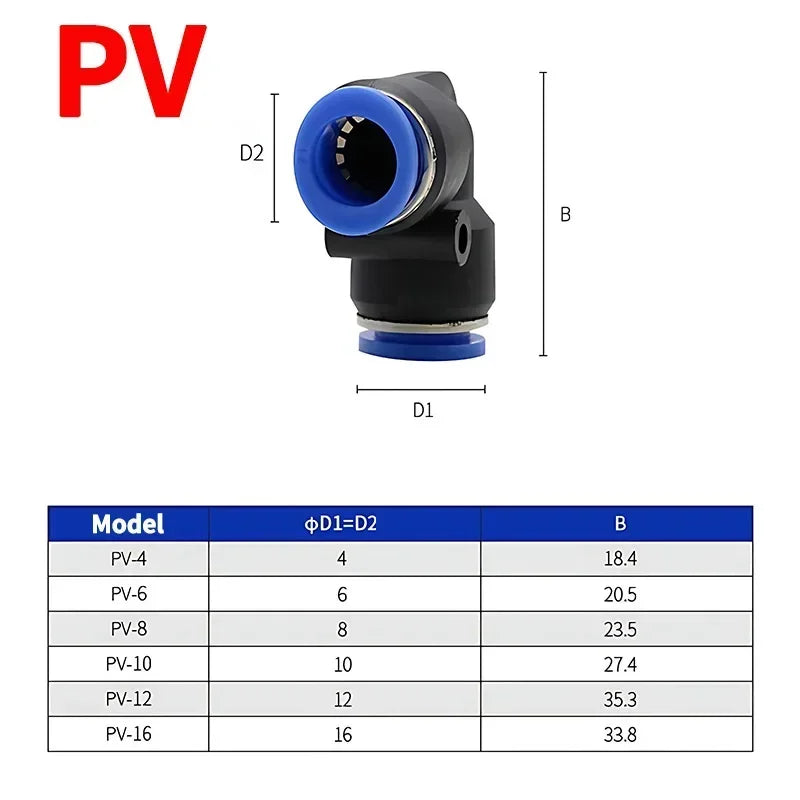 Pneumatic Push-In Tube Fittings – 4/6/8/10/12mm OD, Multiple Types: Straight Union, Elbow, Tee, Male Thread, Quick-Connect