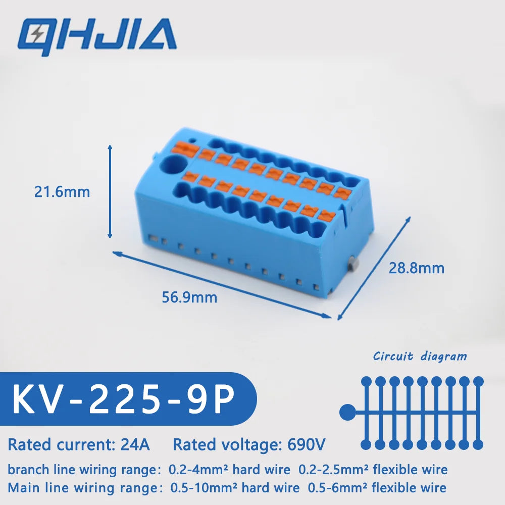 1 in Multiple Out Electrical Splitter Wire Connector Plug-in Terminal Block for Home Light Wiring Guide Rail Junction Box