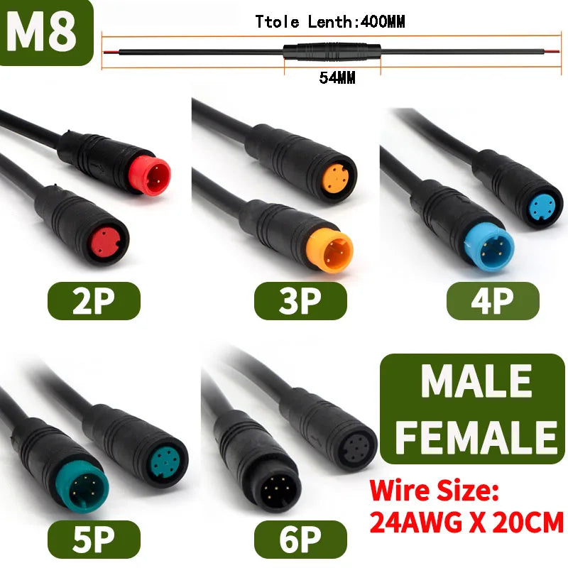 5/20/100 PCS M6 M8 Julet Sensor Waterproof Electric Bicycle Butt Joint Plug Male Female Ebike Display Cable Connector With Wire