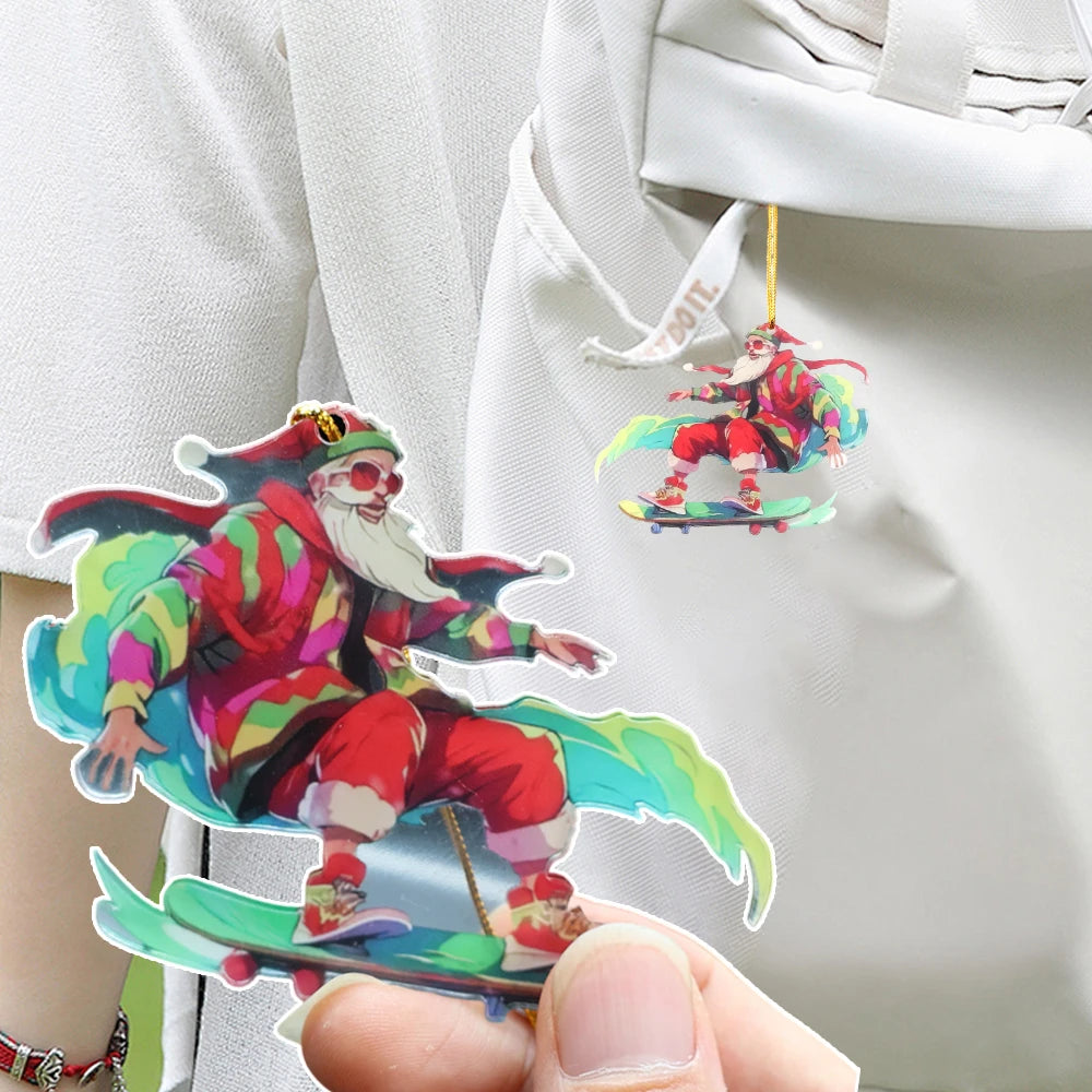 2024 New Christmas Car Pendant Rearview Mirror Pendant Keychain Pendant Fashion Cool Santa Claus Charm Decoration Accessories
