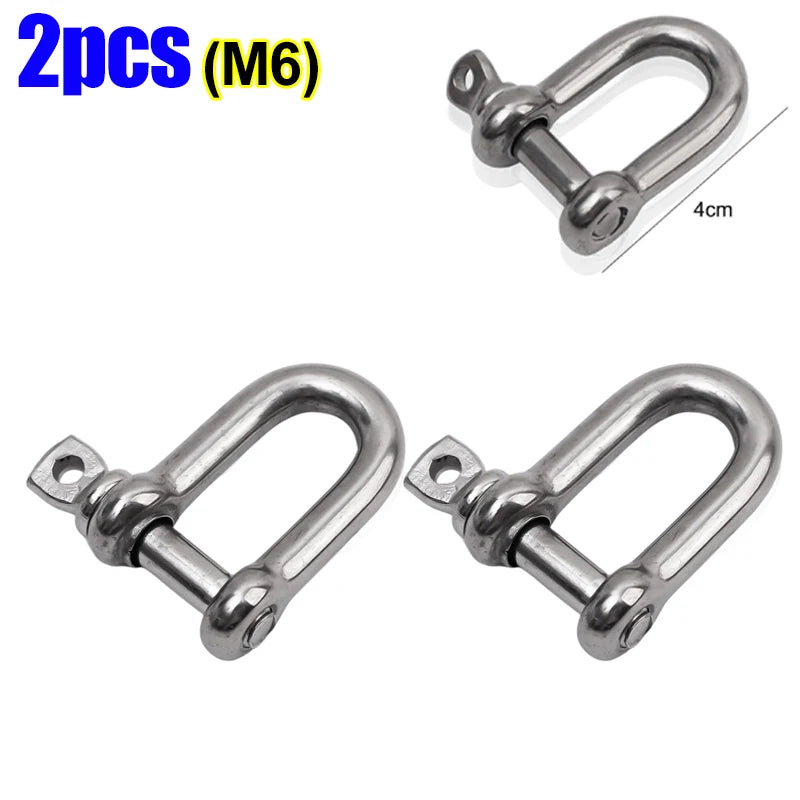 Stainless Steel D Link Shackle Ring Hooks Lifting Shackle Lock Wire Rope Clips D-Type Rigging Shackle Hooks Boat Hardware Tools