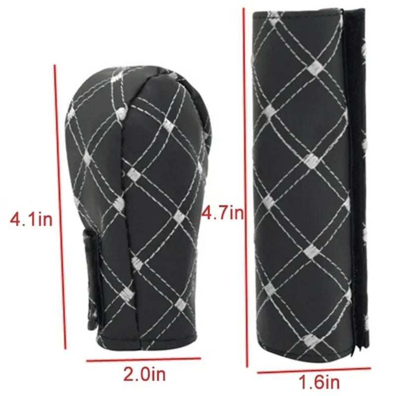 2 in 1 Set Car Faux Leather Gear Shift Knob Cover Hand Brake Cover Sleeve Car Interior Protect Cover Accessories New