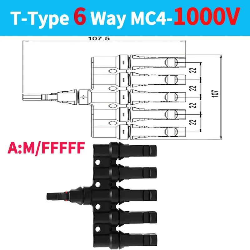 1/5/20/100 Sets PV T Branch Photovoltaic Solar Connector 1000V 30A Male Female 1 To 2/3/4/5/6 PV Plug 2/3/4/5/6IN 1OUT Adapter