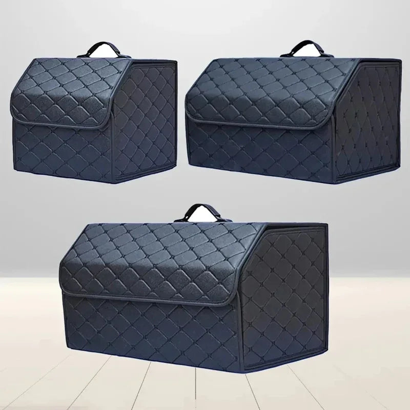 PU Leather Collapsible Car Trunk Organizer Durable Storage Box With White Stitching Vehicle Cargo Carrier With Handles amagi