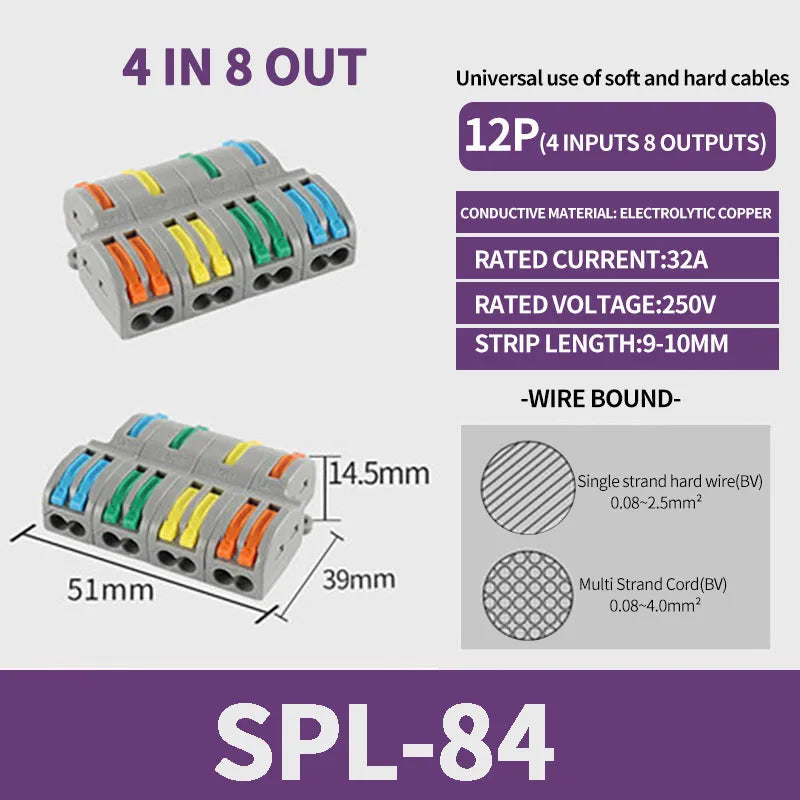10/1000PCS Mini Fast Wire Connector Universal Wiring Cable Connector Push-in Conductor Terminal PCT-222/224 SPL-42/62 SPL-2/3/1