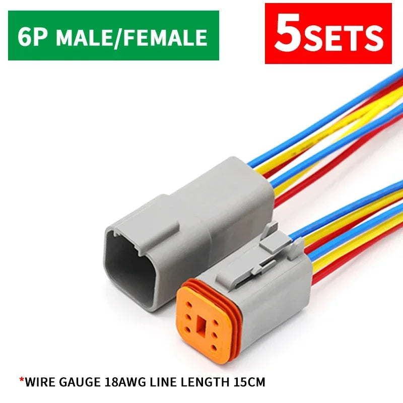 5 Sets Deutsch DT Connector with 15cm Wiring Harness DT06-2S/DT04-2P 2P 3P 4P 6P 8P 12P Waterproof Electrical Connector