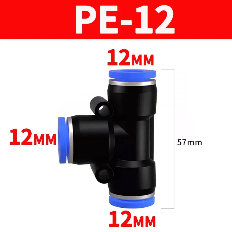 Pneumatic Push-In Quick Connector PE/PEG Plastic Tee Fittings (PE4 PEG6-4/8-4/8-6/10-6/8) for Air Compressor Fluid Systems Hose
