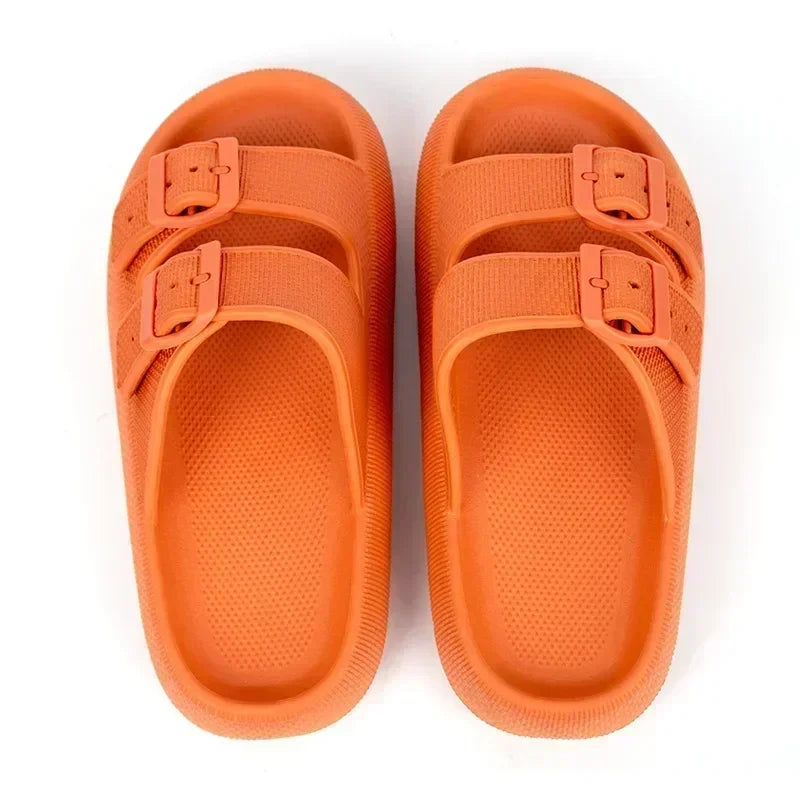 Men's Casual Simple Buckle Adjustable Eva One-Piece Double-Bar Flat Slip-On Slippers Suitable for Home and Outdoor Beach Sandals