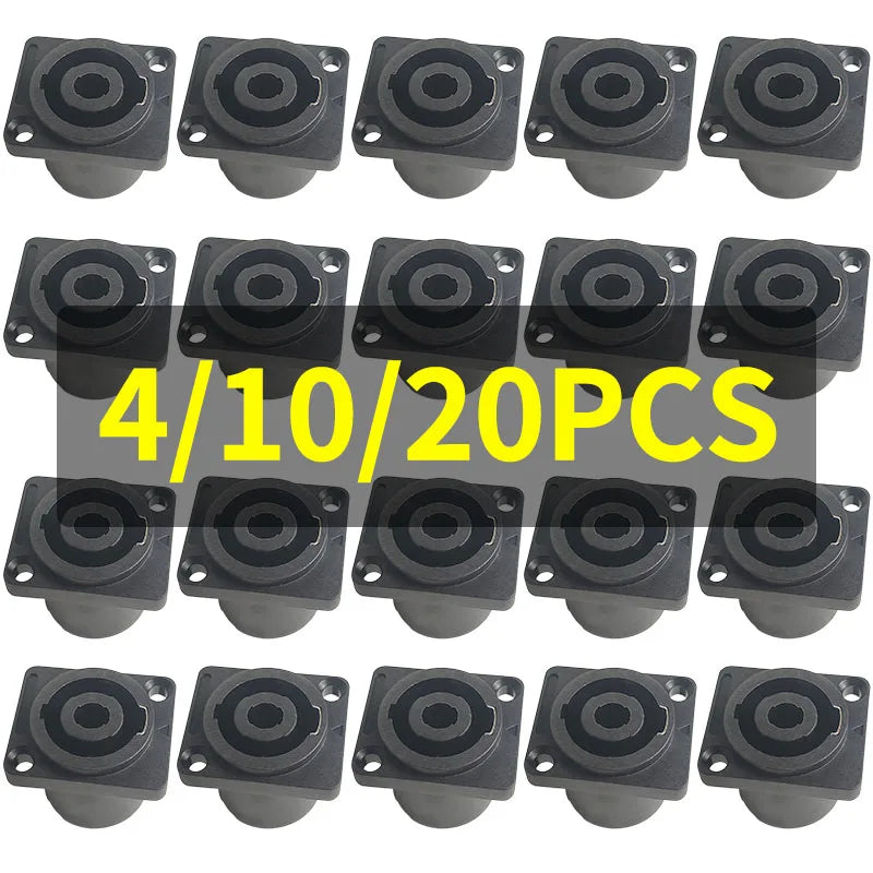 4/10/20PCS 4-Pin Neutrik Style Square Panel Mount Socket, Compact Locking Audio Connector for Power Amplifier and Stage Rack