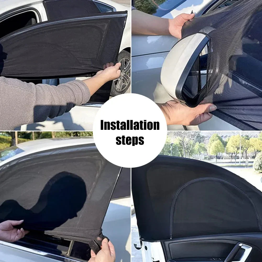 2pcs Car Window Shade Side Window Sun Tools Vehicle UV Protect Shield Mesh Mosquito Cover Breathable Protection Privacy Sunshade