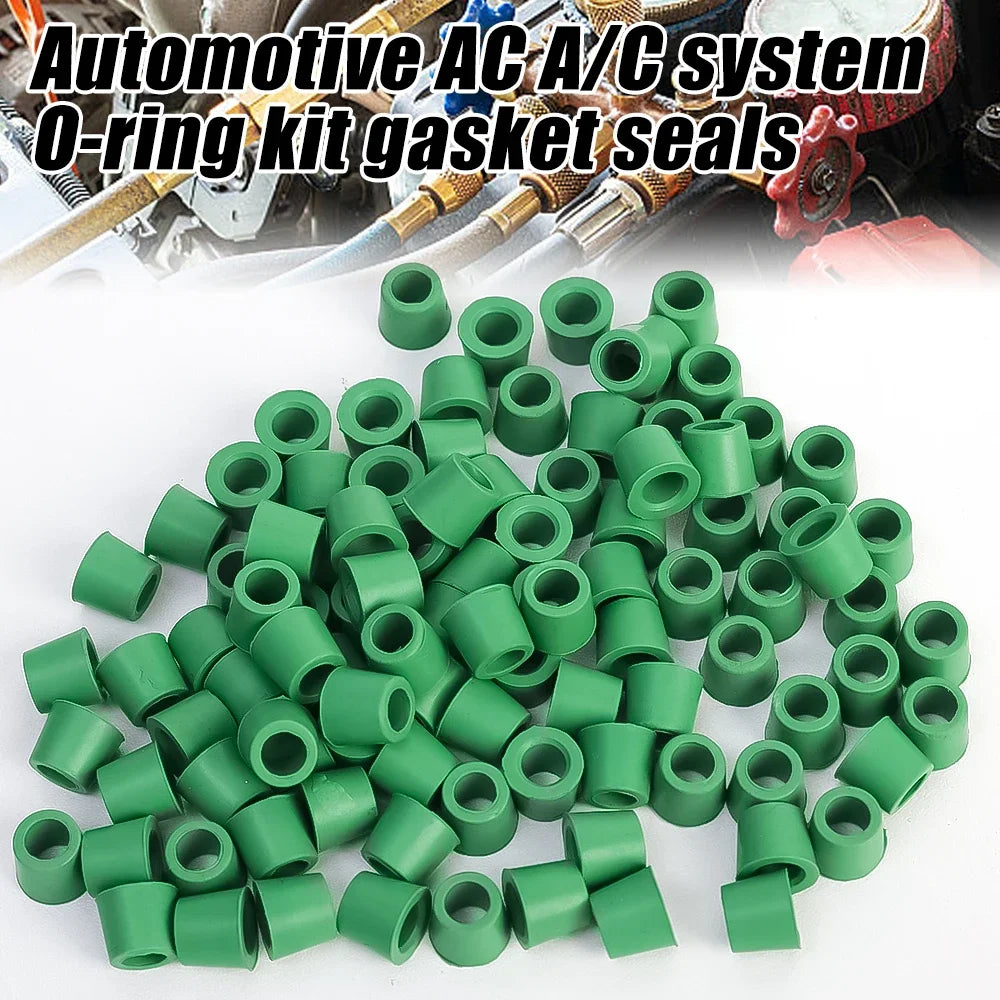 Green Air Conditioning 100/50pcs 1/4'' Charging Hose 1/4'' Valve Gasket Manifold Repair Seal Kit Replacement Car Accessories New