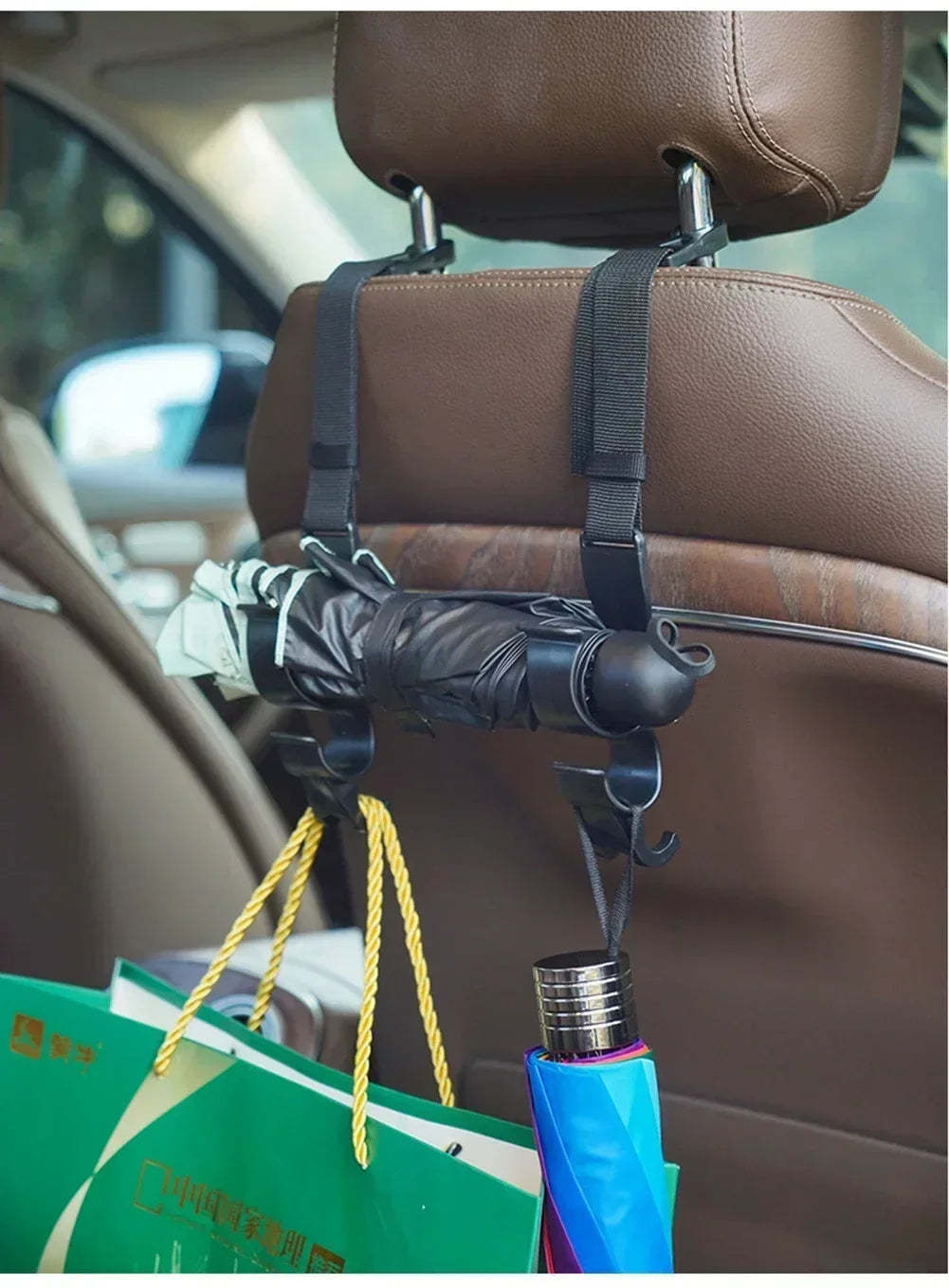 2Pcs Car Back Seat Hook Multi-function Rear Seat Headrest Hanging Hook Umbrella Holder Back Storage Interior Organizer Amagi