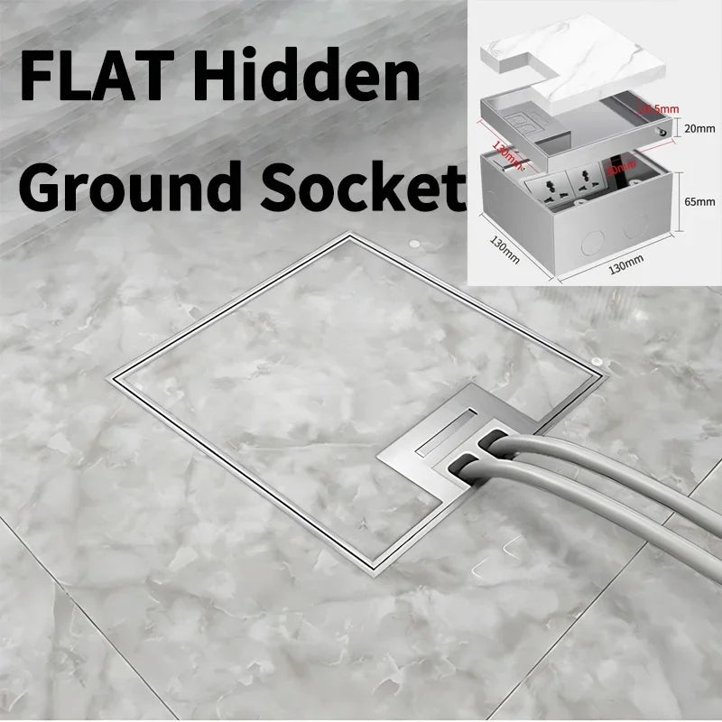 Stainless Steel Floor Socket Outlet, Hidden Flush Mount Electrical Floor Power Socket for EU US FR BR IL Standard Plug