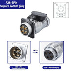 P28 Aviation Connector, Square Flange Socket, Male/Female Circular Butt Joint, 2/3/4/5/7/10/12/14/16/19/20/24 Pin, P28K2Q PLS28