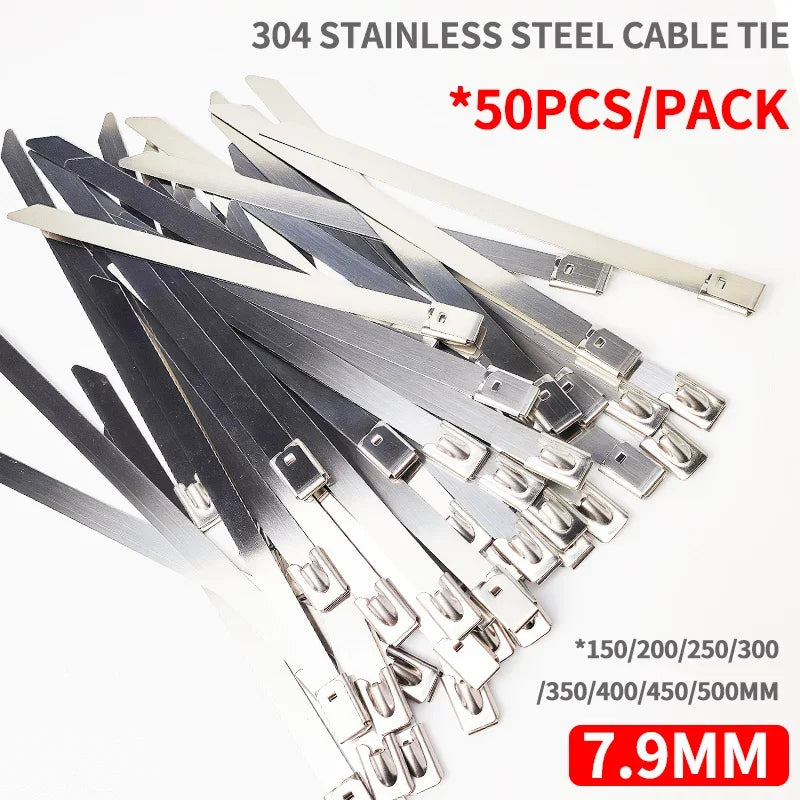 7.9mm Heavy Duty 304 Stainless Steel Zip Ties, Self-Locking Metal Straps for Industrial Machinery & Electrical Installations