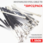7.9mm Heavy Duty 304 Stainless Steel Zip Ties, Self-Locking Metal Straps for Industrial Machinery & Electrical Installations