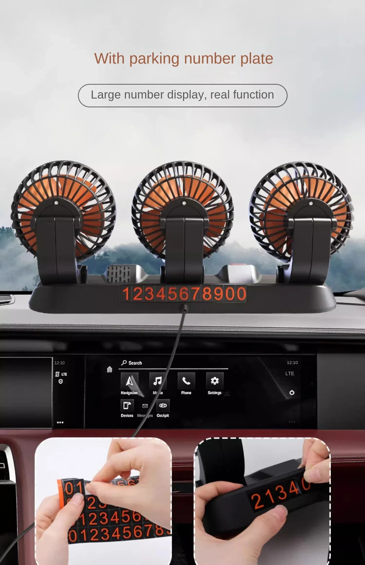 New Car Fan 360° Adjustable Triple-Head 12V/24V USB Powerful Cooling Circulation Ideal for Vehicle Comfort on Long Drives amagi