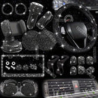 Car Accessories Set 27/4Piece Women Bling Universal Fit Polyester Steering Cover Shiny License Frame Phone Holder Coasters Tools
