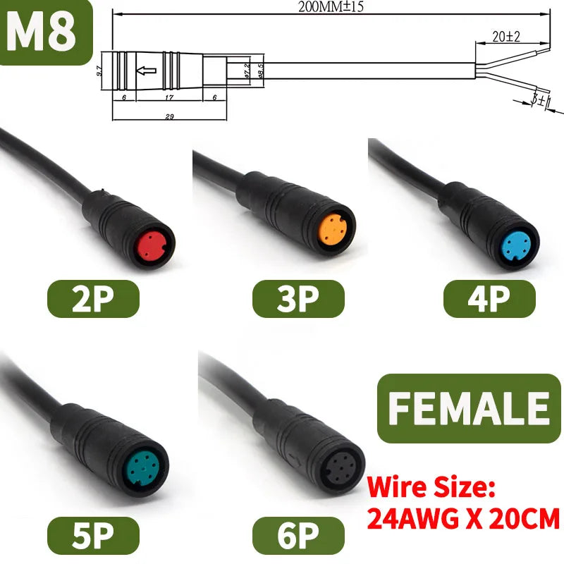 5/20/100 PCS M6 M8 Julet Sensor Waterproof Electric Bicycle Butt Joint Plug Male Female Ebike Display Cable Connector With Wire