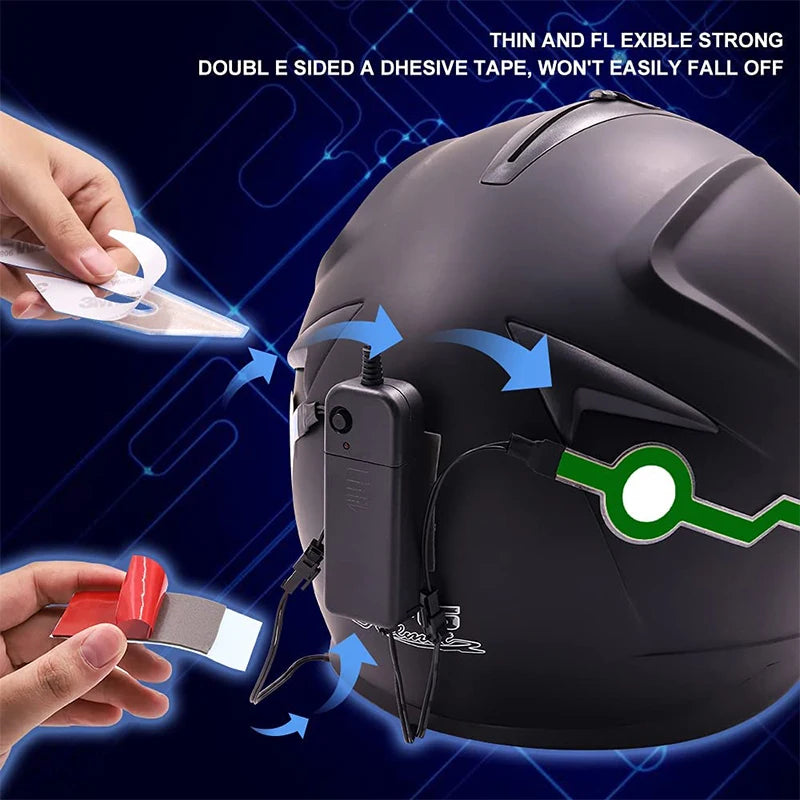 4 Flashing Motorcycle Bike Helmet LED Cold Light Strip EL Sticker Waterproof Warning Lights Motorcycle Night Riding Accessories