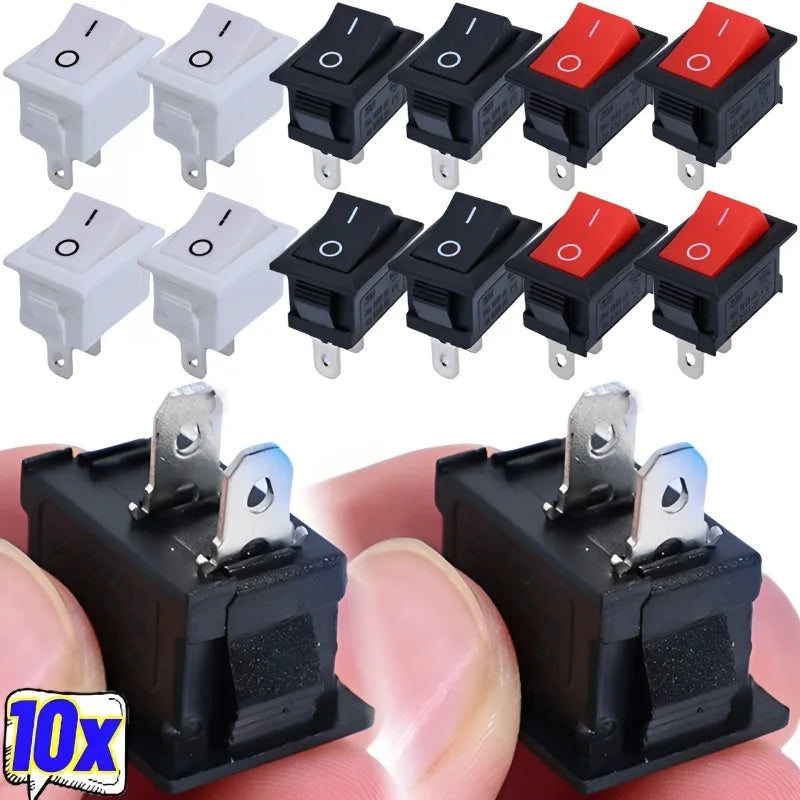 10/5Pcs Push Button Switch 2Pin 6A/250V KCD11-101 Mini Black Red White 21*15mm 2Pin ON/OFF SPST Rocker Switche Motorcycle Switch
