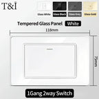 118x75mm Type-C Fast Charging Wall Socket Italy & Chile Schuko Outlet - Tempered Glass Panel Modern Design -Type Switch