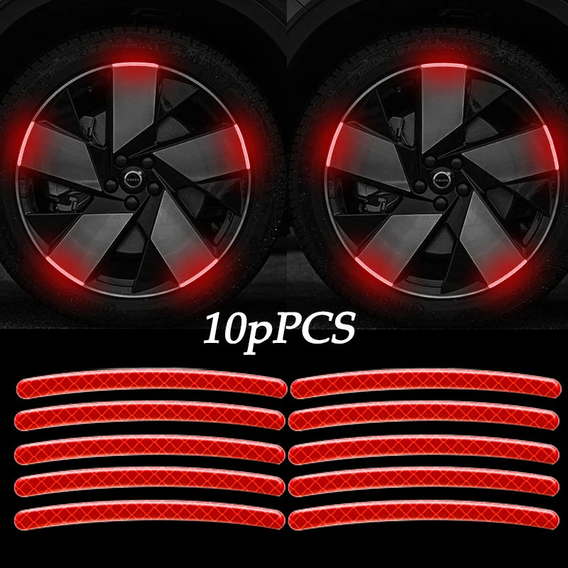 10pcs Car Wheel Hub Reflective Sticker Tire Rim Reflective Strips Luminous For Nissan Kicks X-trail Juke Tiida Qashqai Leaf Micr
