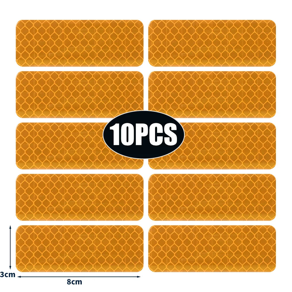 50/10pcs Car Bumper Reflective Stickers Reflective Warning Strip Tape Secure Reflector Stickers Decals Safety Warning 3*8CM