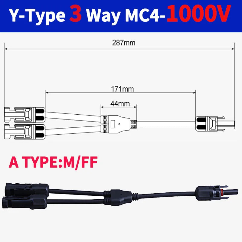 1/5/20/100 Sets DC PV Y Branch Photovoltaic Solar Connector 1000V 30A Male Female 3-Way 4-Way 5-Way Plug 1 To 2/3/4 Adapter