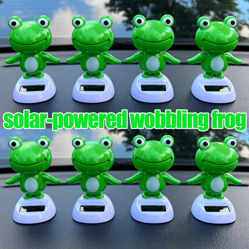 Cute Frog Car Interior Solar Decoration Bobble Head Frog Solar Powered Shaking Head Ornament Animated Car Dashboard Decoration