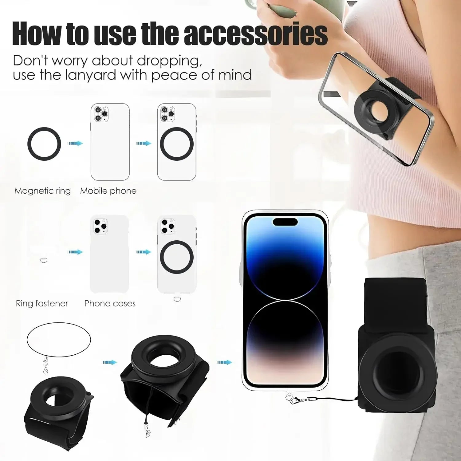 Strong Magnetic Suction Phone Holder with Wrist Strap Arm Mount for IPhone 12-16 Pro Max Samsung Mobile Bracket Amagi