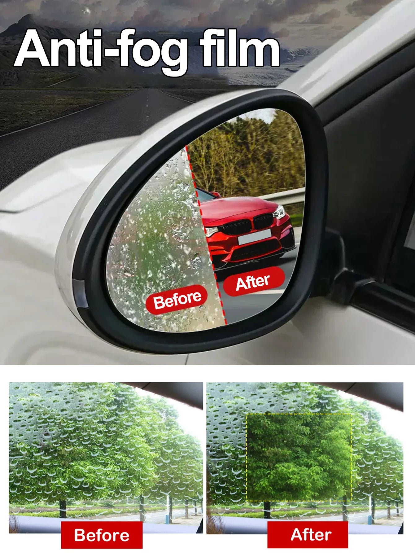 Car Rearview Mirror Film Side Window Rainproof Clear Film 2/1Pcs Anti Fog Window Mirror Protective Film Sticker Car Accessories
