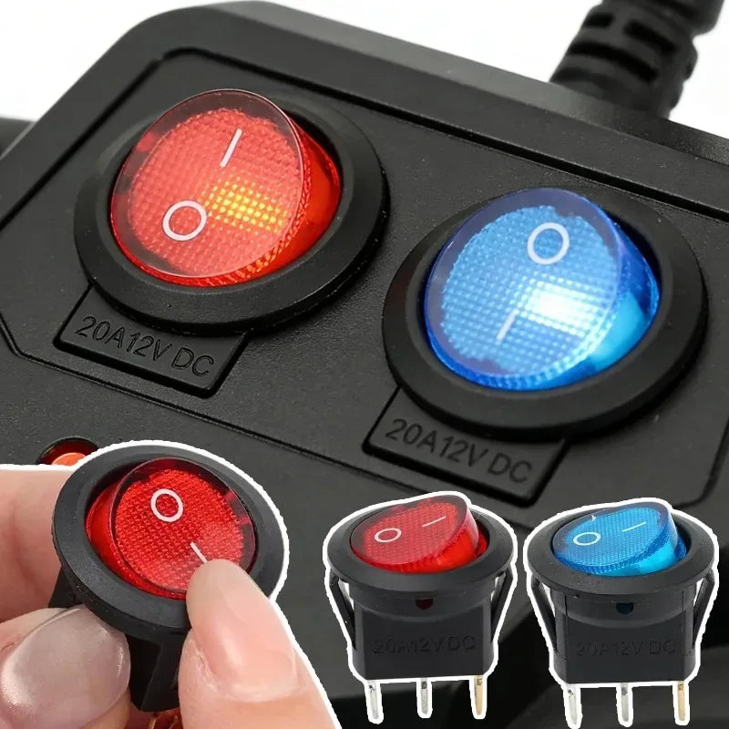 Round Boat Rocker Switch with LED On/Off 3-Pin 2-Position Snap 20A 12V Red LED for Marine Motorcycle Switches DIY Replacement