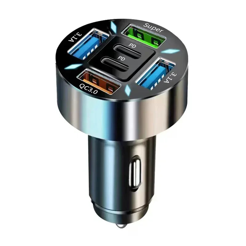 200W Car Charger 6 Ports Fast Charging with Digital Display PD QC3.0 USB C Quick Charging Adapter for IPhone Samsung Xiaomi Amag