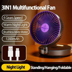 Foldable Desktop Fan Mini Wall-Mounted Car With Warm Night Light Rechargeable 4 Gears Adjustable Portable Air Circulation Amagi