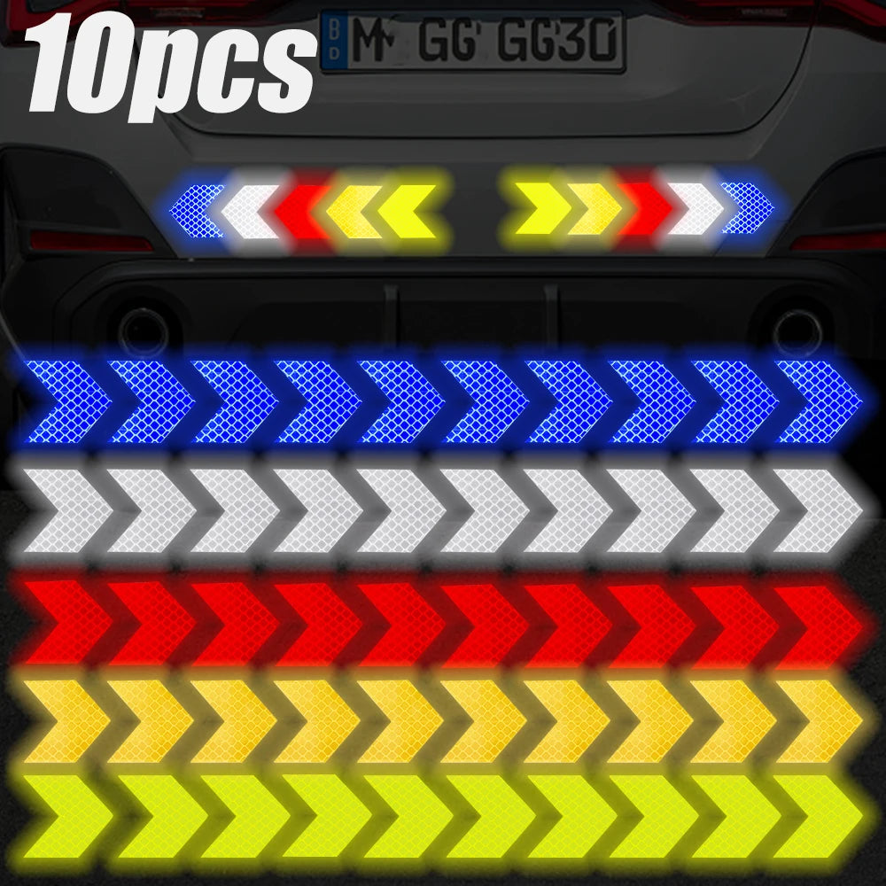 10pcs Car Reflective Arrow Sticker Safety Warning Sticker for Car Bumper Trunk Reflector Hazard Tape Car Styling Luminous Film