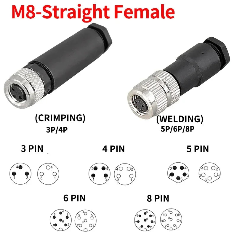 M8 Waterproof Aviation Connector Set, 3–8 Pin Male Female Plug & Socket for Proximity Sensor, Straight Right Angle/Flange Mount