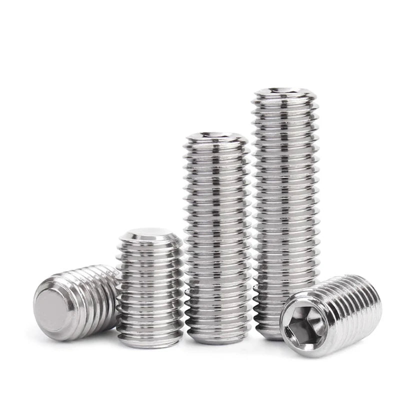 M3 - M10 Sizes DIN913 Hex Socket Allen Flat Point Grub Bolt Assortment - Black Steel & 304 Stainless Steel Mix