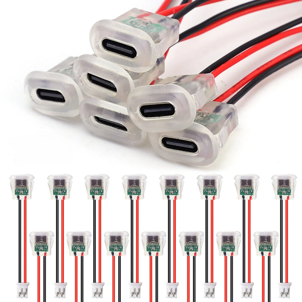 Snap in Panel Mount Type C Female Socket Waterproof C Jack 2 Pin Bare Wire Pigtail 5V 3A Power Charger Port for Car Truck DIY