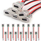 Snap in Panel Mount Type C Female Socket Waterproof C Jack 2 Pin Bare Wire Pigtail 5V 3A Power Charger Port for Car Truck DIY