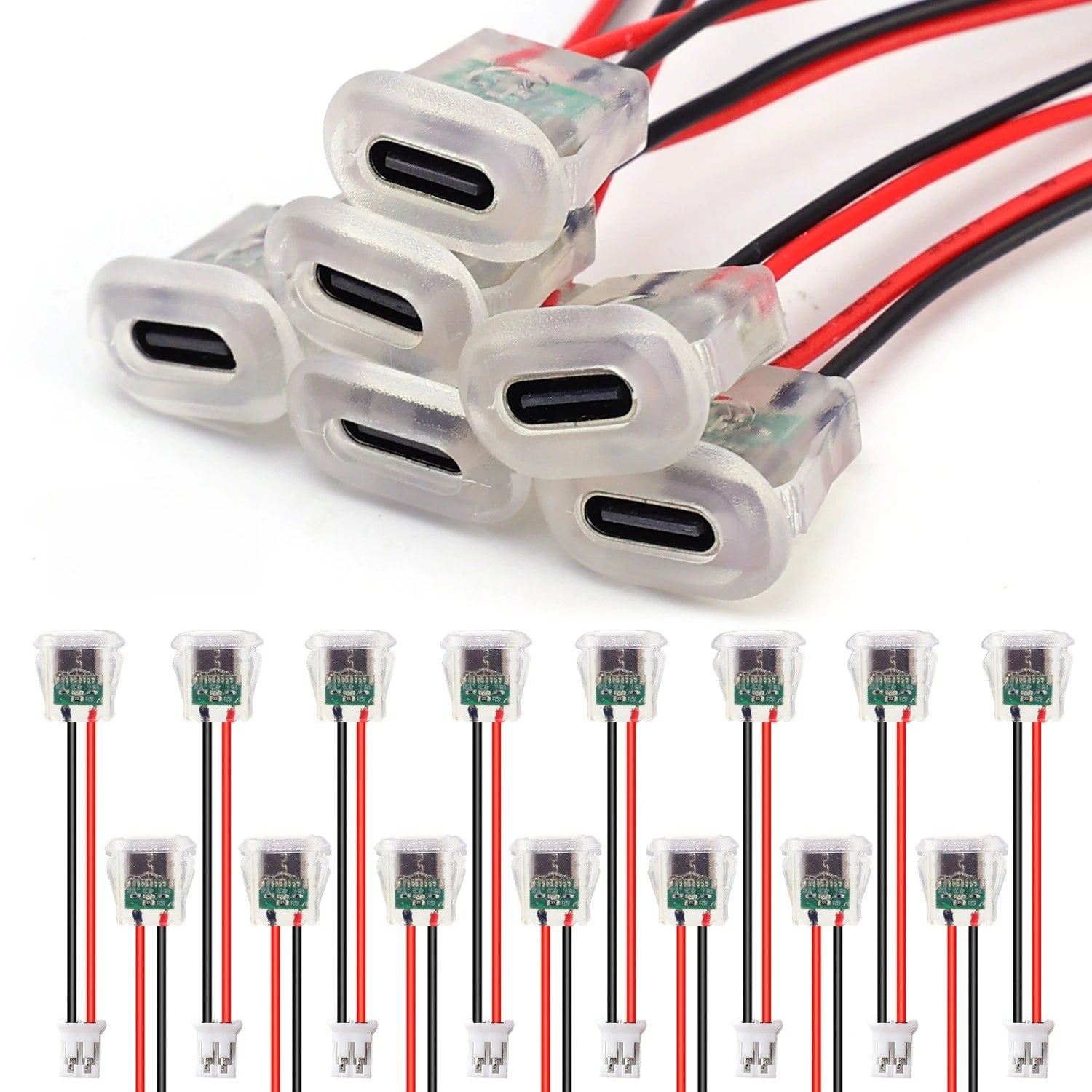 Snap in Panel Mount Type C Female Socket Waterproof C Jack 2 Pin Bare Wire Pigtail 5V 3A Power Charger Port for Car Truck DIY