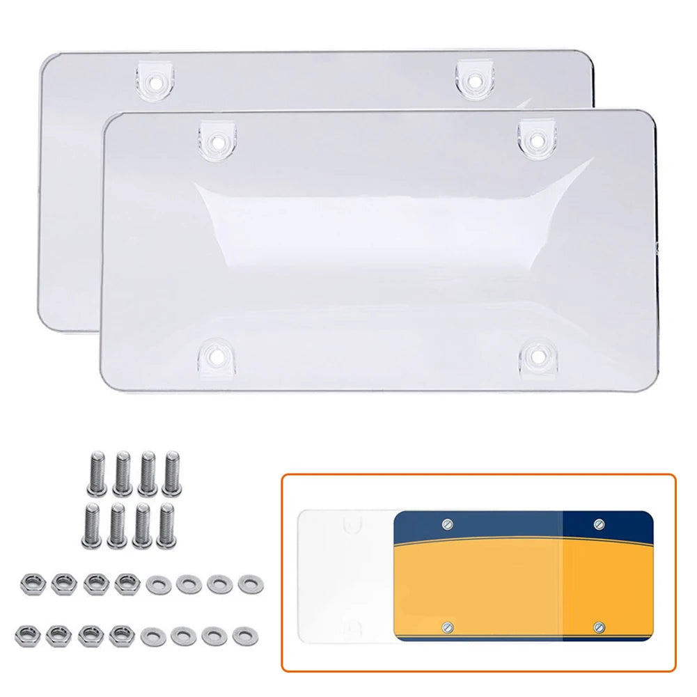 2 Pack Car License Plate Tinted Tag Shield Cover Plastic Clear Protector Car License Plate Frame  Exterior Accessories