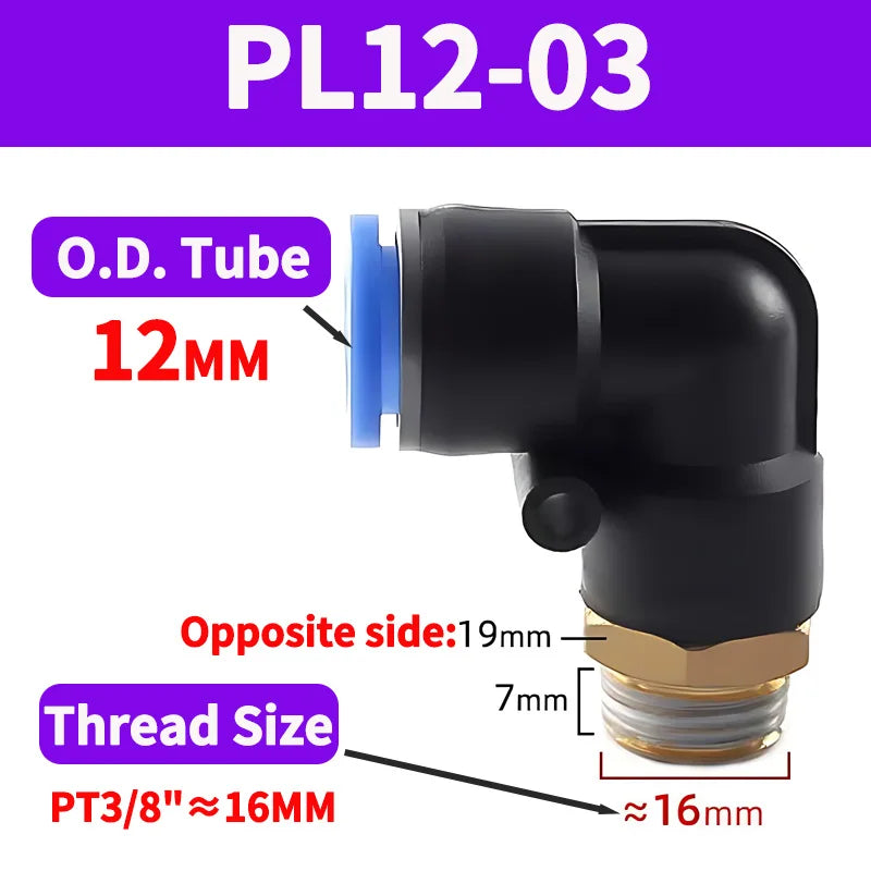 PL Push to Connect Tube Fitting Male Elbow PL4/6/8/10/12mm Tube OD x M5/01/02/03/04 Thread Pneumatic Air Push Fit Lock Fitting