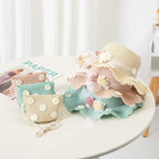 Girls' Straw Hat Bag Matching Travel Sun Hat Flower Children's Sun Hat Outdoor Fashion Fisherman Hat Sunscreen Hat Amagi